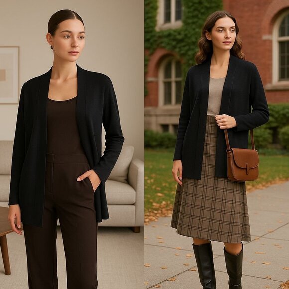 J. Jill Woman Black Wool Cardigan M Lagenlook Minimalist Quiet Luxury Capsule - Picture 1 of 14